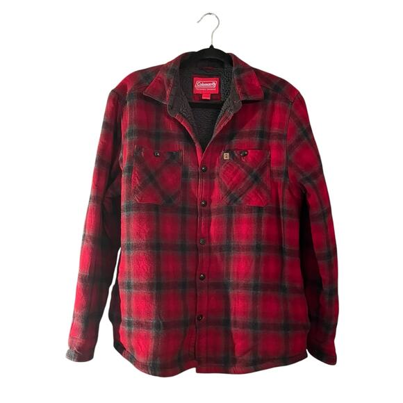 Coleman Red Plaid Shacket Mens M Sherpa Lining Cotton Country Outdoorsy Grunge - Picture 11 of 11
